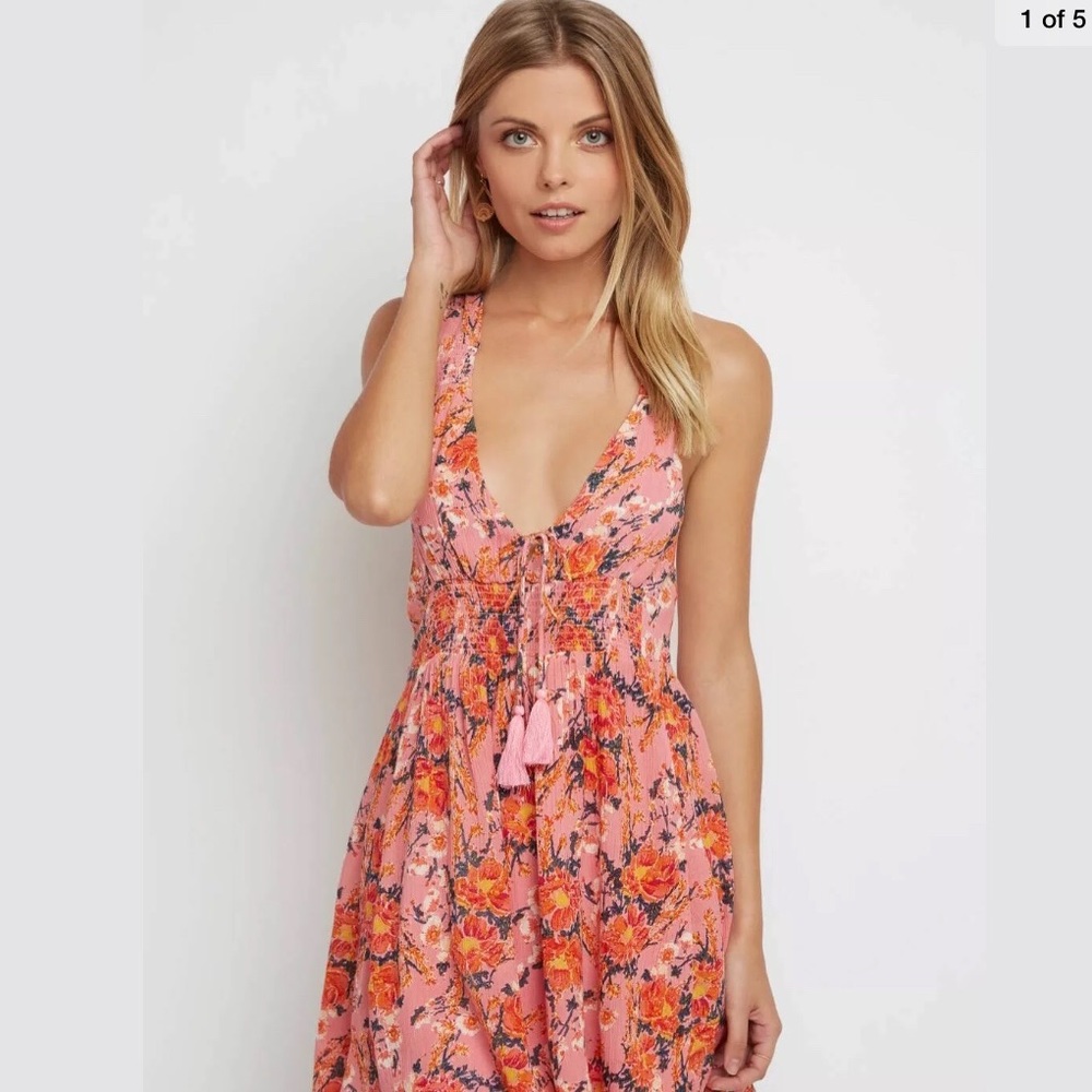 Free People Washed Ashore V Neck Mini Summer Dress